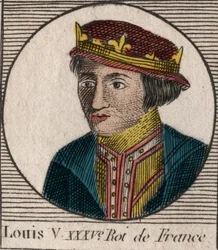 Retrato de Luis V el Holgazán (967-987), Rey de Francia - Grabado de “Instrucción sobre la Historia de Francia” por Charles Constant Le Tellier 1821