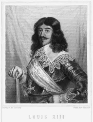 Retrato de Luis XIII (1601 - 1643), Rey de Francia - en "Histoire des Français" de Lavallée, grabado, sd.