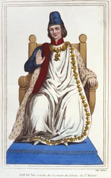 Retrato de Luis XI con el traje de la Orden de San Miguel (1423 - 1483) (grabado de 1830)