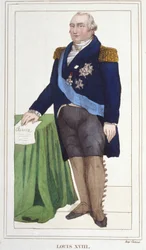 Retrato de Luis XVIII (1755 - 1824), Rey de Francia (grabado de 1830)