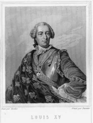 Retrato de Luis XV (1710 - 1774), Rey de Francia - en “Histoire des Français” de Lavallée, grabado, sd.