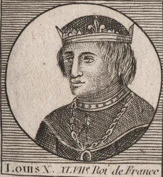 Retrato de Luis X el Obstinado (1289 - 1316), Rey de Francia y Navarra - grabado de “Instruction sur l