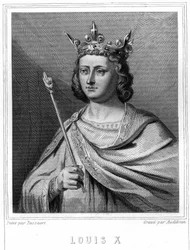 Retrato de Luis X el Obstinado (1289 - 1316), Rey de Francia - en “Histoire des Français” de Lavallée, grabado, sd.