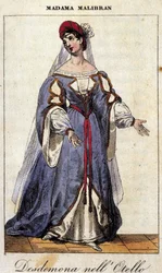 Retrato de Maria Garcia llamada la Malibran (1808-1836) cantante en el papel de Desdémona para "Otello" por Gioachino Rossini. Teatro alla Scala 1833