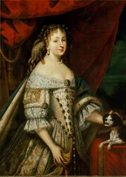 Retrato de Maria Giovanna Battista di Savoia Nemours (Marie Jeanne Baptiste de Savoie-Nemours) (1644-1724), esposa de Carlo Emanuele II (1634-1675) (Carlos Emmanuel de Saboya). Pintura anónima. Siglo XVII Turín, palacio real