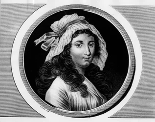 Retrato de Marie Anne Charlotte Corday (1768-1793). Grabado en “Colección completa de pinturas históricas de la revolución francesa, en tres volúmenes.” 1804