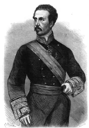 Retrato de Marie Ferdinand François de Asís de Borbón, Rey de España (1822-1902). Grabado en "El Universo Ilustre"