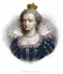 Retrato de María de Médici (1573 - 1642), esposa de Enrique IV y madre de Luis XIII. Grabado de 1836