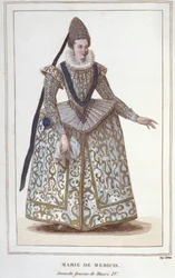 Retrato de María de Médici (1573 - 1642), esposa de Enrique IV y madre de Luis XIII. Grabado de 1830
