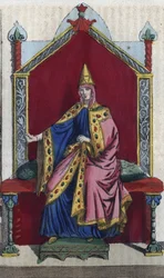 Retrato de Matilde de Toscana también conocida como Matilde de Canossa (1046 - 1115) noble italiana - grabado de “Usi e Costumi di Tutti i Popoli dell