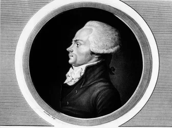 Retrato de Maximilien de Robespierre (1758-1794), miembro de los Estados Generales y diputado de París en la Convención Nacional. En «Collection complète des tableaux historiques de la Révolution française, en trois volumes». 1804.