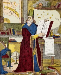 Retrato de Michel de Notre Dame (Nostradamus) astrólogo francés - Retrato de Nostradamus, Michel de Notre Dame (1503-1566) astrólogo y médico francés - Grabado