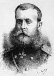Retrato de Mikhail Dmitrievich Skobeleff (General Skobeleff) (1843-1882), militar ruso. Grabado en “Le Monde Illustré” n°1301 del 4 de marzo