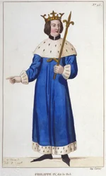 Retrato de Felipe IV el Hermoso (1268 - 1314), Rey de Francia. Grabado de 1830