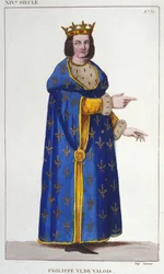 Retrato de Felipe VI de Valois (1293-1350) Rey de Francia. Grabado de 1830