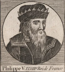 Retrato de Felipe V el Largo (1294 - 1322), Rey de Francia - grabado de “Instruction sur l