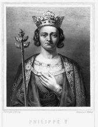 Retrato de Felipe V el Largo (1294 - 1322), Rey de Francia - en "Histoire des Français" por Lavallée, grabado, s.d.