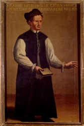 Retrato de Pietro Aaron (Aron) (1489-1545), teórico de la música italiana. Pintura anónima. Siglo XVI. Bolonia, Civico museo Bibliografico