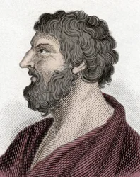 Retrato de Pittacos de Mitilene estadista griego (650-570 a.C.) (Pittacus de Mitilene). Grabado del siglo XIX.