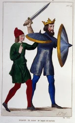 Retrato de Pepino II (823 - 864), Rey de Aquitania. Grabado de 1830.