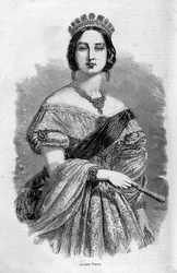 Retrato de la Reina Victoria joven - grabado, mediados del siglo XIX