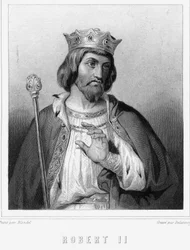 Retrato de Roberto II el Piadoso (v. 972 - 1031), Rey de Francia - en "Histoire des Français" de Lavallée, grabado, sd