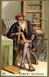 Retrato de Robert I Estienne (1498 - 1559) humanista, editor e impresor. Cromolitografía del siglo XIX