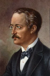 Retrato de Rudolf Diesel, ingeniero alemán, siglo XX (cromo)