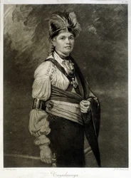 Retrato de Tayadaneega (o Thayendanega), jefe de la tribu mohawk (grupo indio norteamericano, miembro de la Federación Iroquesa).