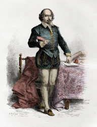 Retrato de William Shakespeare (1564-1616), escritor inglés - grabado en “L