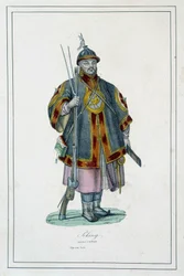 Retrato de un soldado chino en armadura - en “Los diferentes pueblos de la tierra” de Abbé Jouhanneaud, Librería de buenos libros