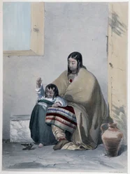 Retrato de un hurón, indio de Canadá, con su hijo - en 