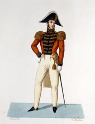 Retrato de un Caballero de Honor de Capa y Espada del Ejército Pontificio. Grabado del siglo XIX.