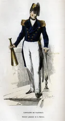 Retrato de un capitán de barco. en “Histoire générale de la marine” por Van Tenac