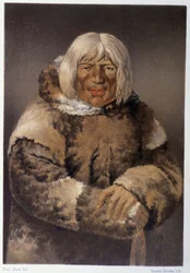 Retrato de un esquimal - en "Wandering of an artist among the indians of north america" por Paul Kane, Longmans & Roberts, Londres