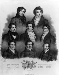 Retrato de diferentes cantantes de ópera: 1 Giovanni Battista Rubini (1794-1854) 2 Luigi Lablache (1794-1858) 3 Domenico Donzelli (1790-1873) 4 Adolphe Nourrit (1802-1839) 5 Choblet; 6 Nicolas prosper Levasseur (Le Vasseur) (1791-1871) 7 Louis Antoine Ponc