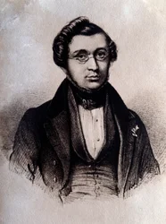 Retrato del compositor inglés Adolphe Adam (1803-1856) Grabado. Siglo XIX Bolonia, museo cívico bibliográfico