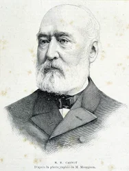 Retrato del político francés Lazare Hippolyte Carnot (1801 - 1888). Grabado después de la fotografía de Mourgeon