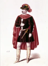 Retrato del tenor francés Louis Gueymard (1822 - 1880) en el papel de Henri en el primer acto de “I vespri siciliani” (Las vísperas sicilianas) de Giuseppe Verdi