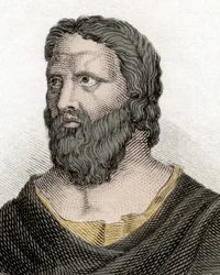 Retrato del filósofo griego Heráclito de Éfeso (576-480 a.C.) (Heraclitus de Éfeso). Grabado del siglo XIX.