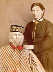 Retrato del patriota italiano y héroe del Risorgimento Giuseppe Garibaldi (1807-1882) con su tercera esposa Francesca Armosino