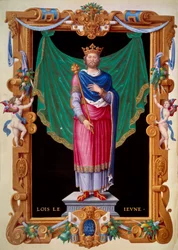 Retrato del Rey de Francia Luis VII el joven (1120-1180). Miniatura en Recueil des rois de France de Jean du Tillet