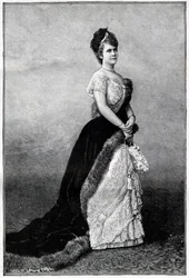 Retrato de la Reina de Rumanía Elisabeth Pauline Ottilie Louise de Wied, conocida como Carmen Sylva (1843-1916), esposa del Rey Carlos I - Grabado de 1893 - Isabel de Wied de Rumanía, finales del siglo XIX-principios del siglo XX - Retrato de Isabel (1843-