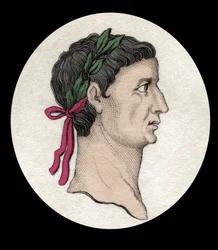 Retrato del emperador romano Tiberio (Tiberius Claudius Nero) (42 a.C.-37 d.C.). Grabado del siglo XIX.