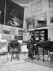 Retrato del pintor Claude Monet (1840 - 1926) en su estudio.