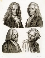 Retratos de Voltaire a diferentes edades - grabado