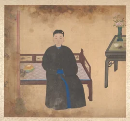 Retratos de miembros de una familia, mediados del siglo XIX (álbum de diecinueve hojas; tinta y color sobre seda)