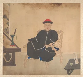 Retratos de miembros de una familia, mediados del siglo XIX (álbum de diecinueve hojas; tinta y color sobre seda)
