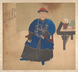 Retratos de miembros de una familia, mediados del siglo XIX (álbum de diecinueve hojas; tinta y color sobre seda)