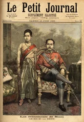 Retratos del rey de Siam, Rama V o Chulalongkorn (1853-1910), monarca moderno y reformista de Tailandia, cedió en 1893 parte de sus territorios de Camboya y Laos a Francia. Está acompañado, en este retrato, por una de sus 36 esposas oficiales.